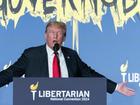 Donald Trump reacts during his address at the Libertarian National Convention in Washington. 