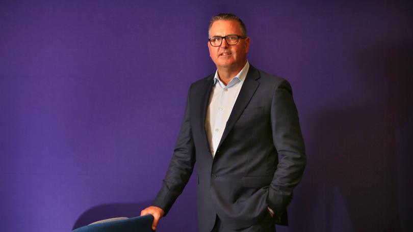 IAG CEO Nick Hawkins poses for a portrait at the IAG offices, Darling Park, Sydney. February 13, 2023. Photograph by James Alcock / The West Australian