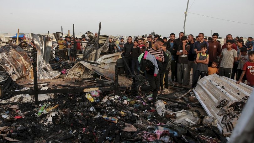 Destruction after an Israeli strike where displaced people were staying in Rafah in the Gaza Strip. (AP PHOTO)