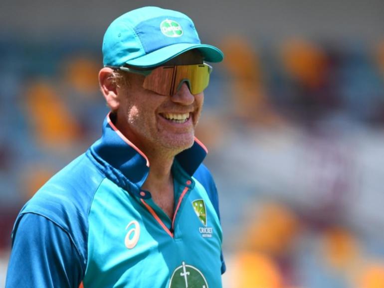 Australia coach Andrew McDonald has featured in his sides' T20 World Cup prep win over Namibia. (Jono Searle/AAP PHOTOS)