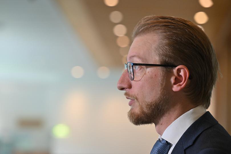 Shadow Minister for Home Affairs James Paterson at a press conference at Parliament House in Canberra, Wednesday, November 29, 2023. (AAP Image/Mick Tsikas) NO ARCHIVING