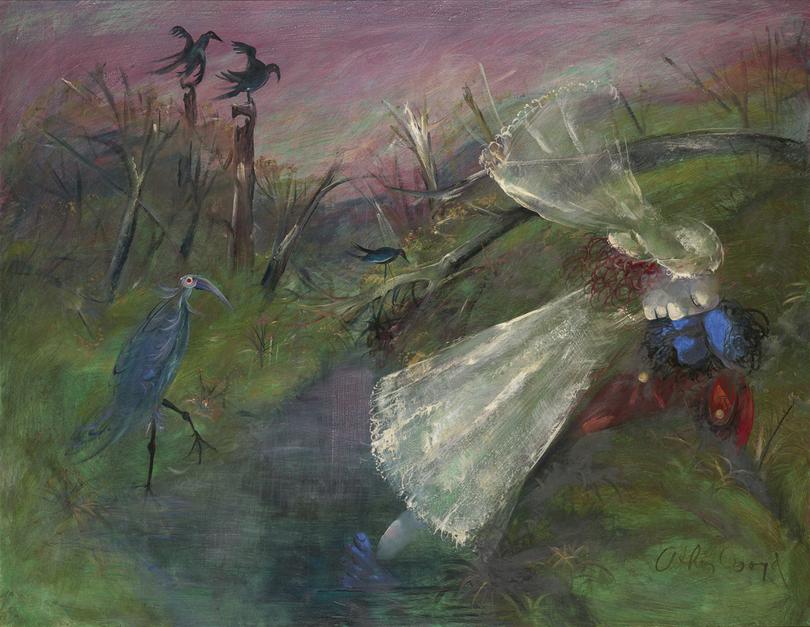 Bride and groom by a creek (c. 1960) by Arthur Boyd Â© Arthur Boyd. National Gallery of Victoria, Melbourne.