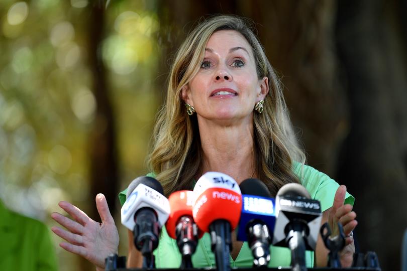 National eSafety Commissioner Julie Inman Grant speaks to the media during a press conference following a roundtable on ways to make online dating safer, in Sydney, Wednesday, January 25, 2023. (AAP Image/Bianca De Marchi) NO ARCHIVING