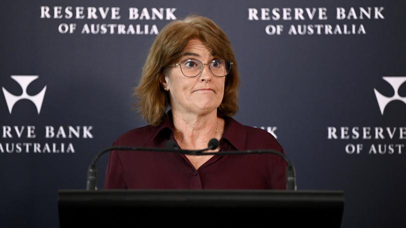 Reserve Bank Governor Michele Bullock speaks to the media during a press conference in Sydney, Tuesday, May 7, 2024. (AAP Image/Bianca De Marchi) NO ARCHIVING