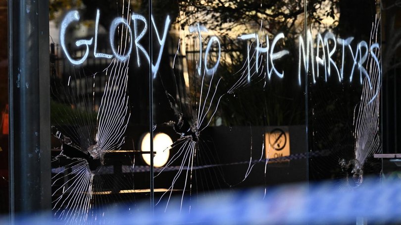 Damage to the exterior of the U.S. Consulate General in Melbourne