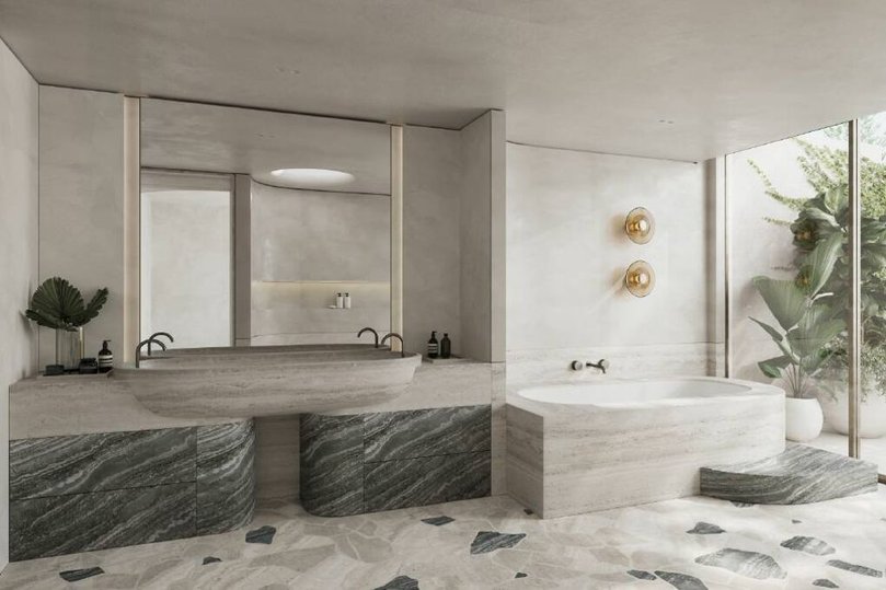 The luxury bathroom in the Dune penthouse.