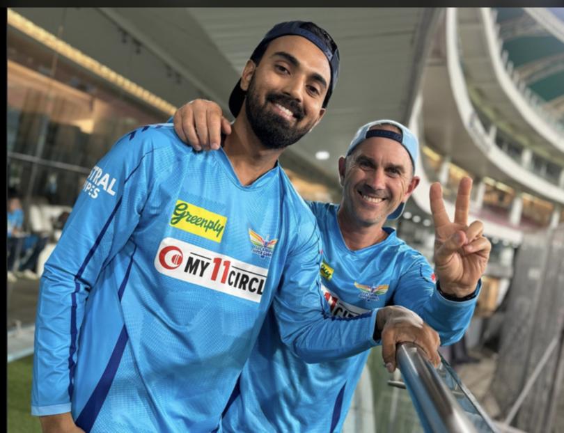Lucknow Super Giants head coach Justin Langer with captain KL Rahul.