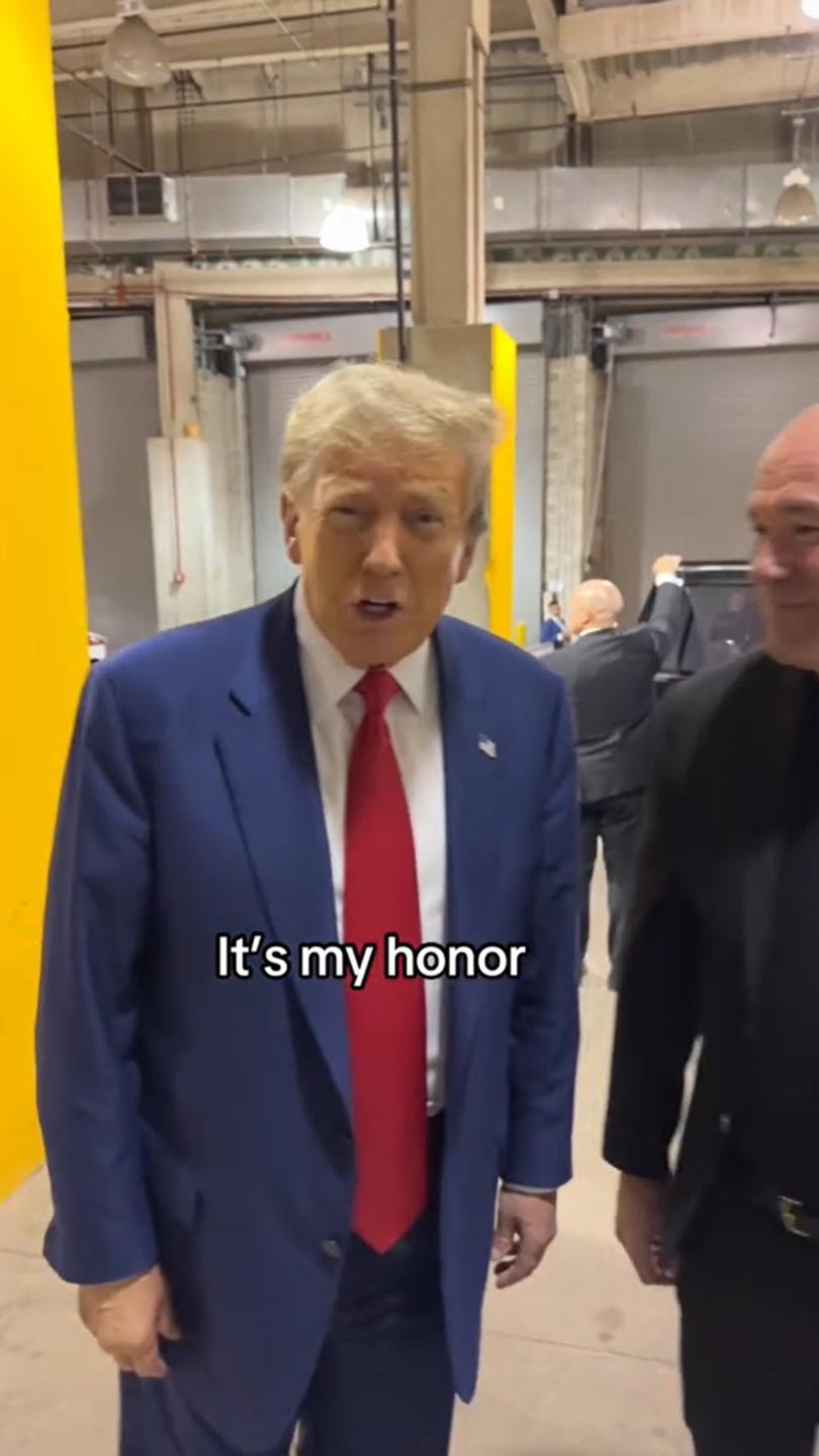 Donald Trump joined TikTok on Saturday evening and has already posted his first video - a montage of his evening at a UFC fight in New Jersey, just days after he became a convicted felon. The flashy, 13-second launch video shows Trump entering the arena and waving to fans and posing for selfies. It saw Trump shaking hands and taking selfies with different fans at the UFC fight.  'The president is now on TikTok', Trump was introduced by UFC president Dana White, before saying directly to the camera, 'It's my honor' while American Bad Ass by Kid Rock played in the background.