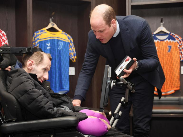 Prince William, Prince of Wales meets former rugby league player Rob Burrow to congratulate him for raising awareness of Motor Neurone Disease in January.