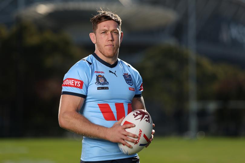 SYDNEY, AUSTRALIA - MAY 28: Cameron McInnes of the Blues poses during a New South Wales Blues State of Origin media opportunity at NSWRL Centre of Excellence on May 28, 2024 in Sydney, Australia. (Photo by Matt King/Getty Images)