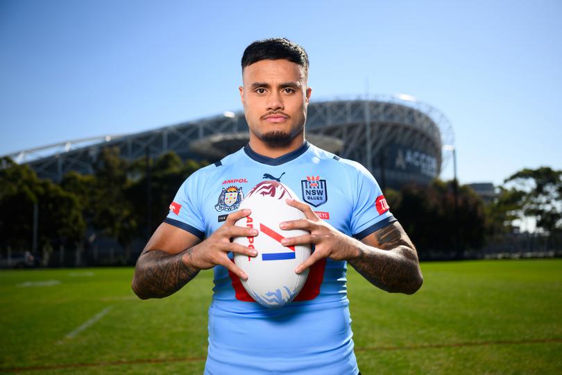 Spencer Leniu of the Blues poses for a photograph during a NSW Blues media day at the NSWRL Centre of Excellence in Sydney, Tuesday, May 28, 2024. (AAP Image/Dan Himbrechts) NO ARCHIVING