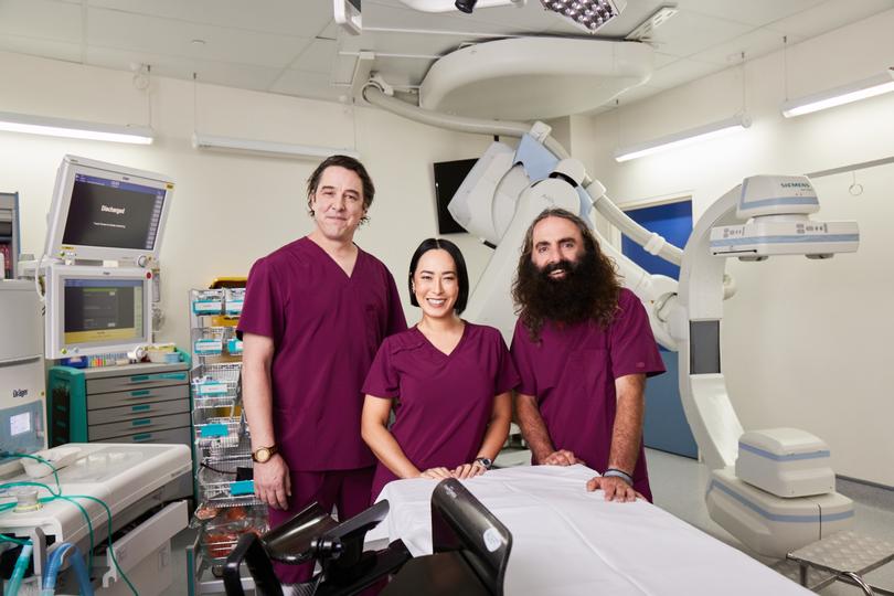 Samuel Johnson, Melissa Leong and Costa Georgiadis in The Hospital.