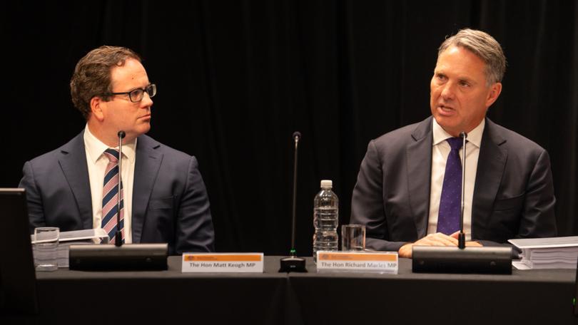 Defence Minister Richard Marles and Veterans Affairs Minister Matt Keogh take the stand for a public hearing of the Royal Commission into Defence and Veteran Suicide in Sydney on March 7, 2024.