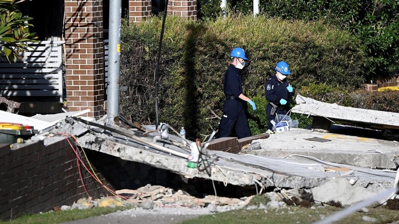 Fire and Rescue at the scene of a collapsed townhouse in Whalan