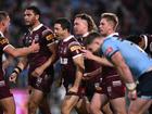 Ben Hunt (c) is congratulated by skipper Daly Cherry-Evans after scoring a try in the 38-10 win. (Dan Himbrechts/AAP PHOTOS)