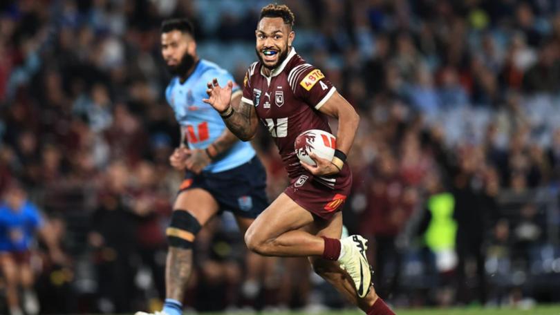 Hamiso Tabuai-Fidow bagged three tries for Queensland in their 38-10 win over NSW. (Mark Evans/AAP PHOTOS)