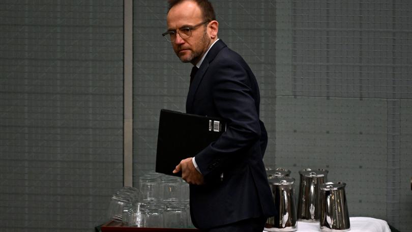 Australian Greens Leader Adam Bandt reacts during Question Time in the House of Representatives at Parliament House in Canberra, Thursday, June 6, 2024. (AAP Image/Lukas Coch) NO ARCHIVING
