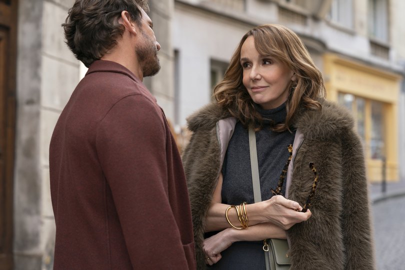 Emily in Paris. (L to R) Arnaud Binard as Laurent, Philippine Leroy-Beaulieu as Sylvie Grateau in Emily in Paris. Cr. Stephanie Branchu/Netflix 2024