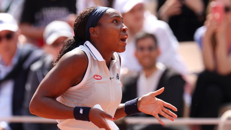 Coco Gauff was highly agitated after the chair umpire overruled the line judge’s call.