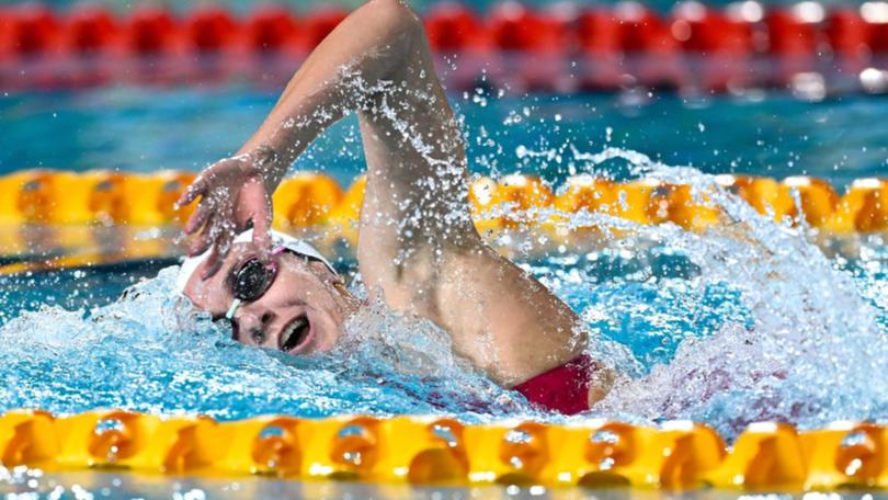 Ariarne Titmus has fallen short of her 400m freestyle world record at the Australian swim trials. (Dave Hunt/AAP PHOTOS)