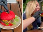7NEWS journalist Rachel Baxter was tasked with taste-testing Burger Urge’s Scorpion Death Wish, which is being branded Australia’s spiciest burger.