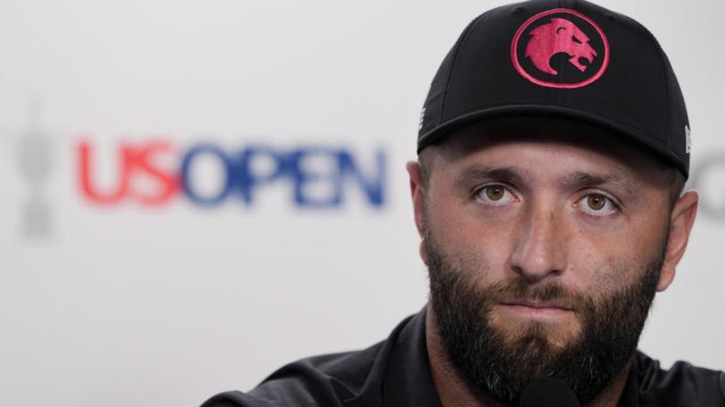 Jon Rahm addresses media just hours before he withdrew from the US Open. (AP PHOTO)