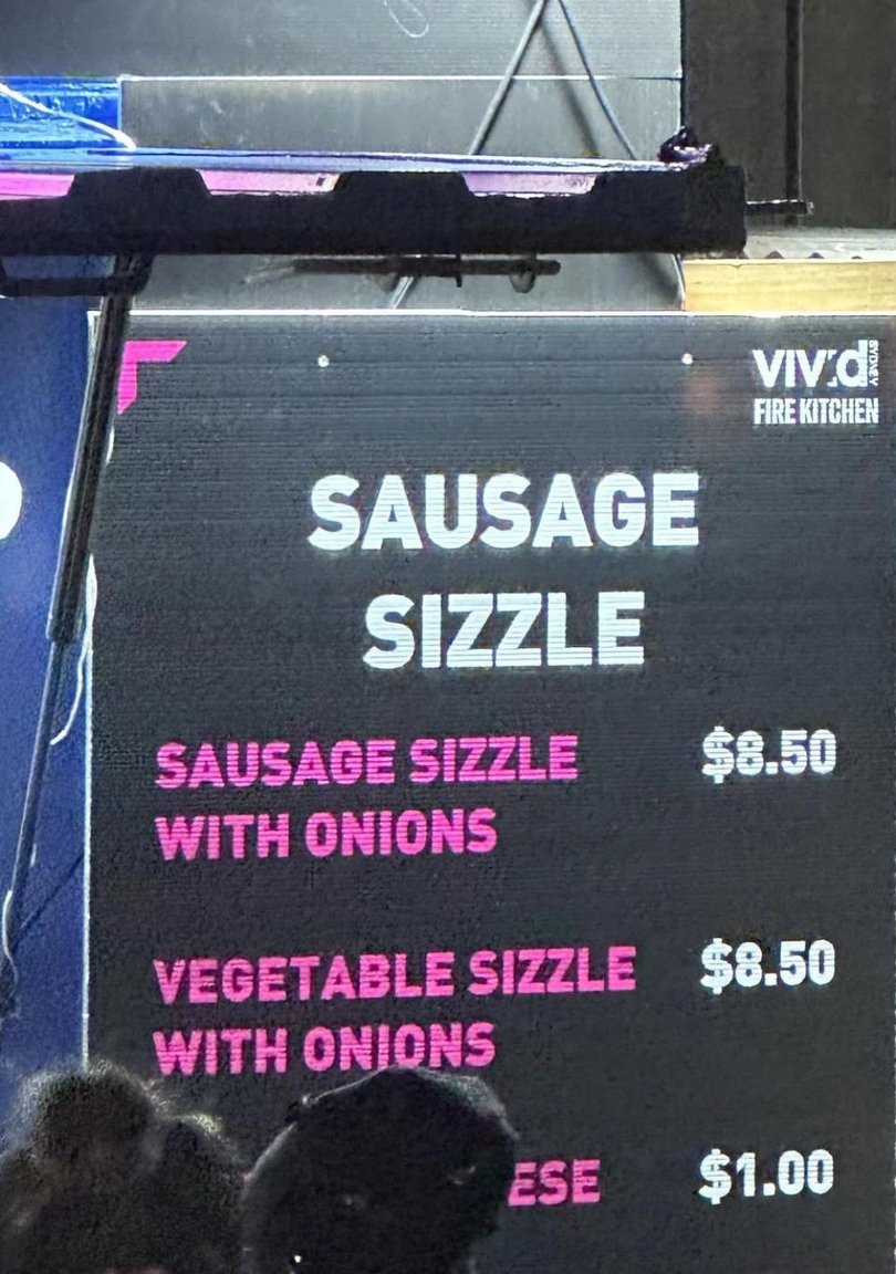 A Reddit user shared this image of a sign showing the price of sausage sizzles at Vivid Sydney. 