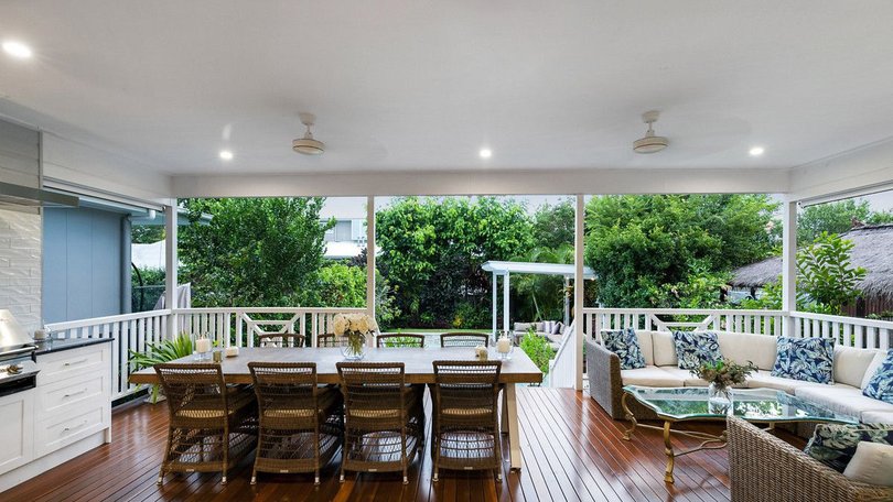 The home, in the Brisbane suburb of Chelmer, has large outdoor entertaining areas.