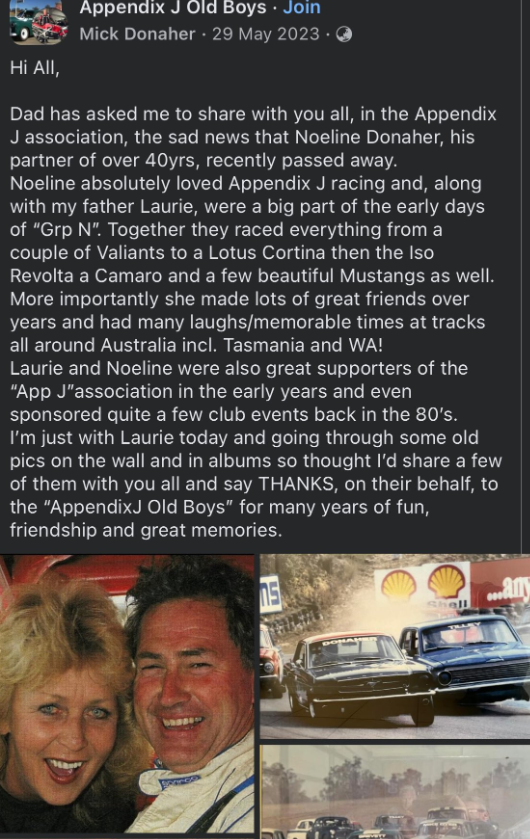 Matt Fulton shared this Facebook message announcing in May 2023 that Noeline Donaher had died.