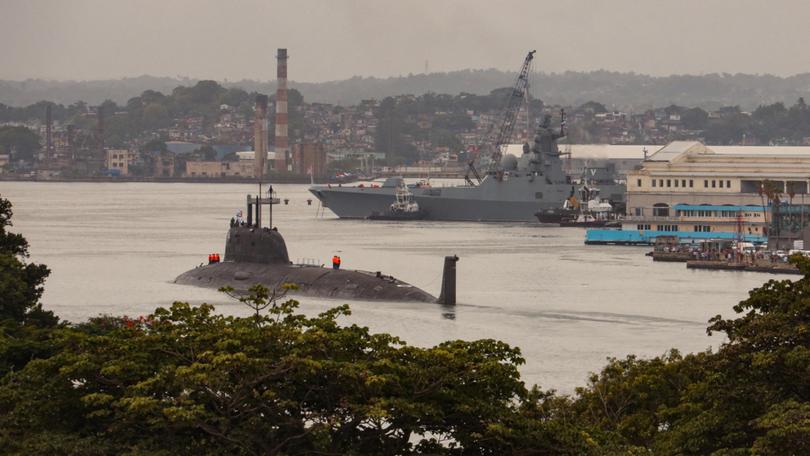 The Russian nuclear-powered submarine Kazan, part of the Russian naval detachment visiting Cuba, arrives at Havana's harbour.