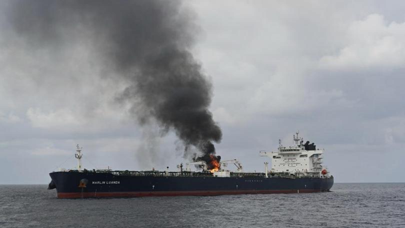 The Marlin Luanda, an oil tanker, attacked by Houthi rebels in January. 