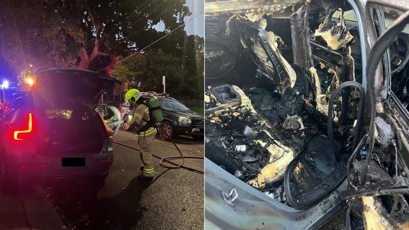 A firefighter was left with minor burns to his face after car fire in Sydney’s inner west. 