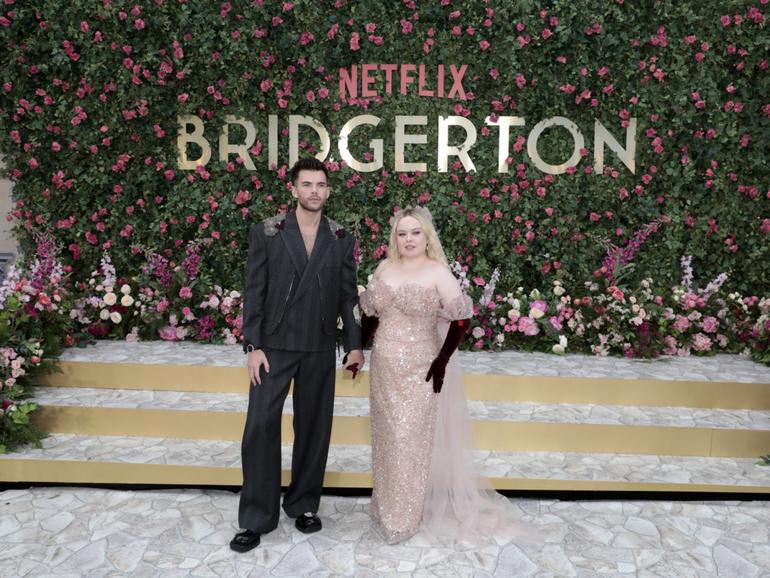 Bridgerton stars Luke Newton and Nicola Coughlan at the premiere. 