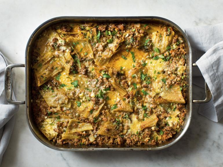 Pasta with harissa bolognese in New York, January 2019. Food styled by Iah  Pinkney. This one-pan pasta is made entirely in a single roasting pan. Even the pasta cooks directly in the sauce. (Andrew Scrivani/The New York Times) Food styled by Iah  Pinkney. 