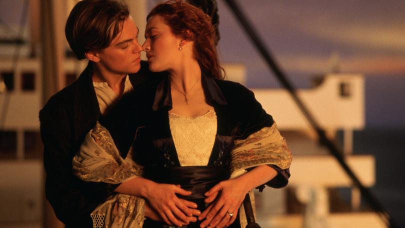 Leonardo DiCaprio and Kate Winslet’s famous kiss in Titanic.