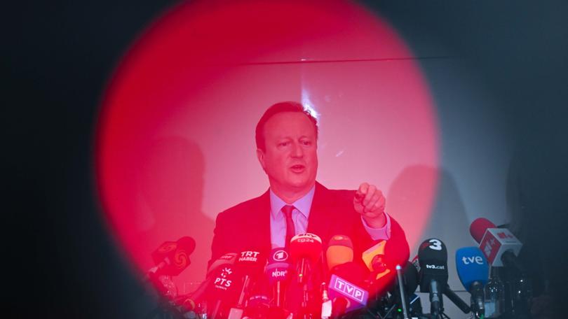 UK's Foreign Secretary, David Cameron, answers questions from journalists at a special event organized by the Foreign Press Association (FPA) in London. (Photo by Rasid Necati Aslim/Anadolu via Getty Images) Anadolu