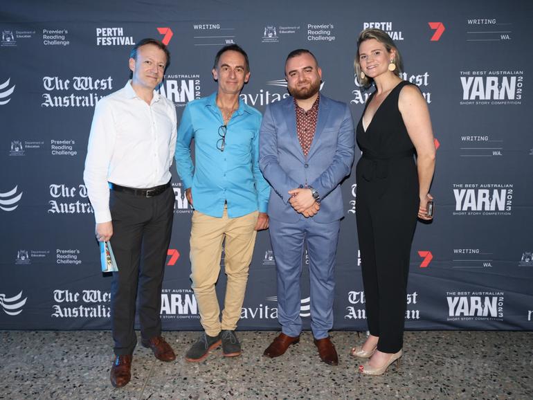 Best Australian Yarn competition event at WA Museum. Simon Baronowitz, Miles Hitchcock, Basim Shamaon & Julia Lambo.