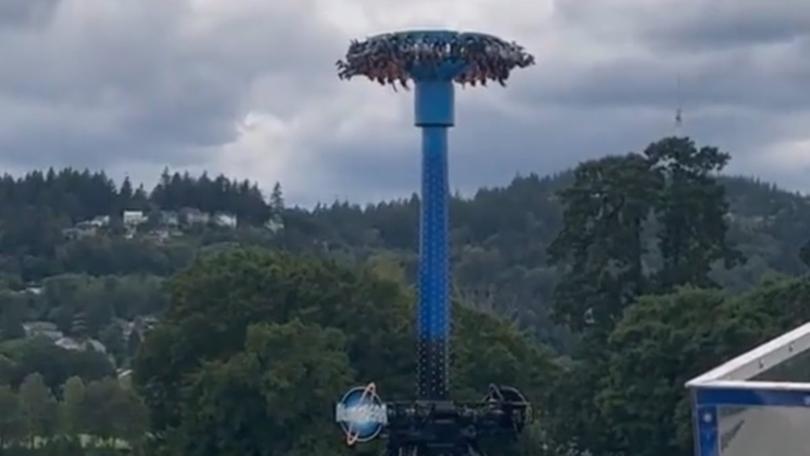 The AtmosFEAR ride at Oaks Amusement Park broke down with 28 riders suspended upside down.
