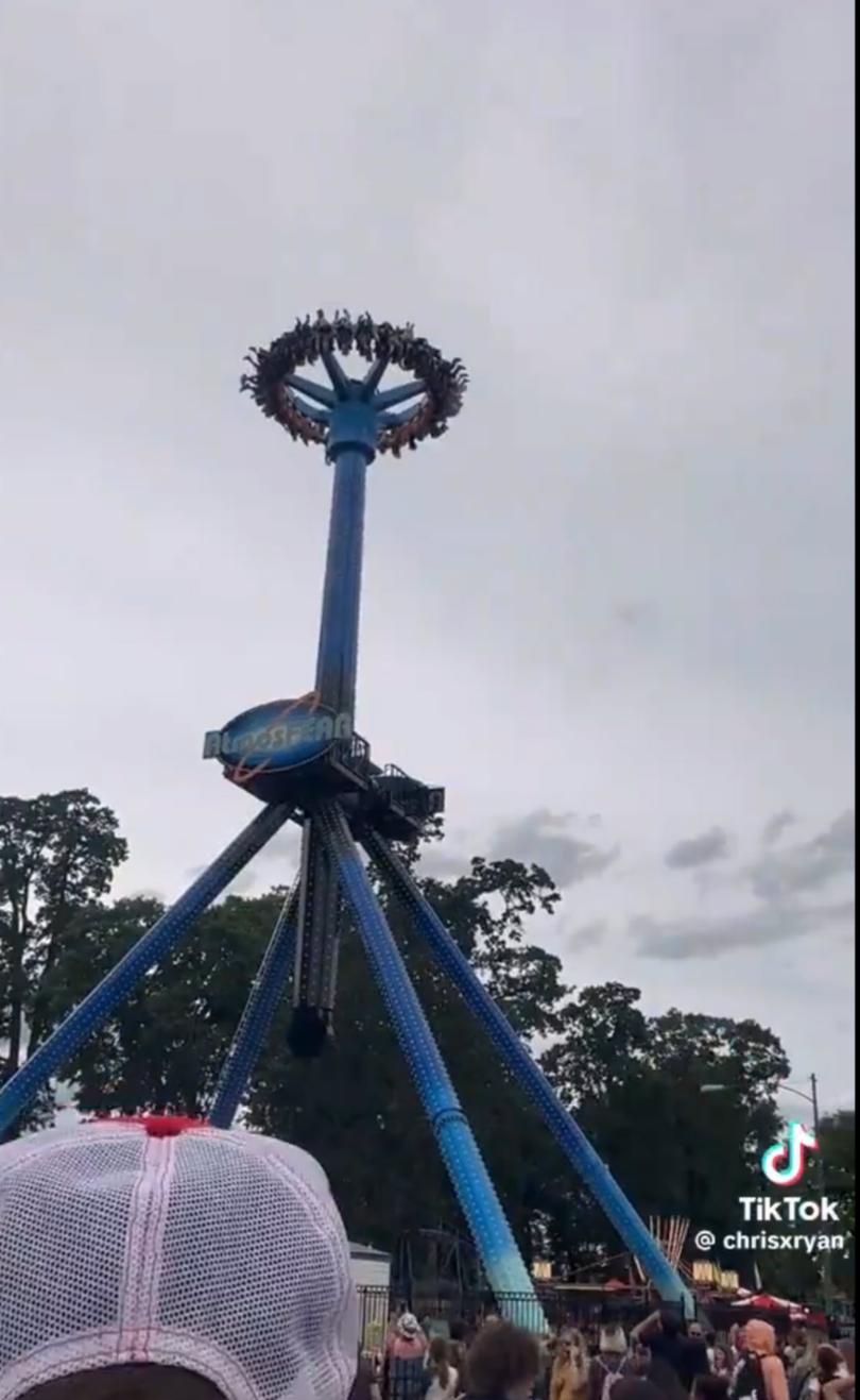 The AtmosFEAR ride at Oaks Amusement Park broke down with 28 riders suspended upside down.
