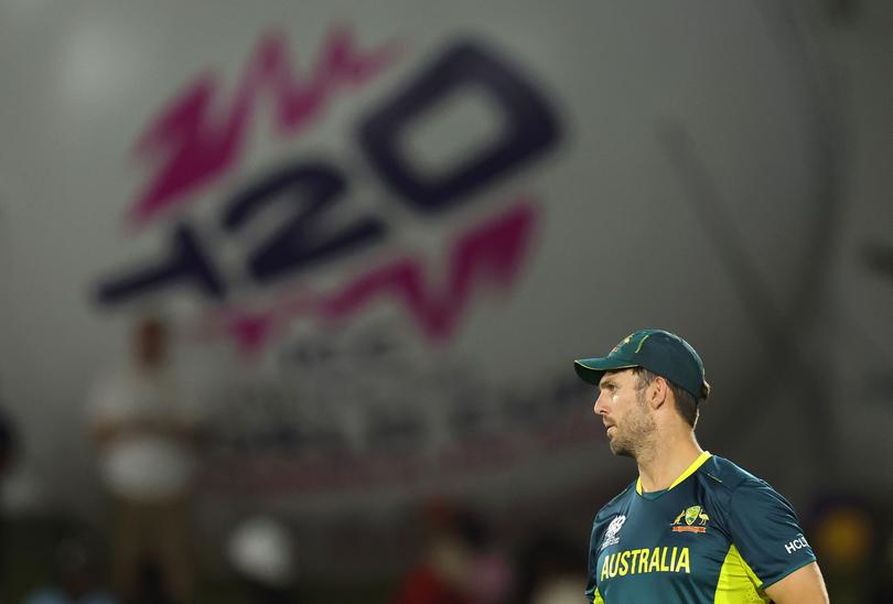 GROS ISLET, SAINT LUCIA - JUNE 15: Mitchell Marsh of Australia looks on during the ICC Men's T20 Cricket World Cup West Indies & USA 2024 match between Australia and Scotland at Daren Sammy National Cricket Stadium on June 15, 2024 in Gros Islet, Saint Lucia. (Photo by Robert Cianflone/Getty Images)