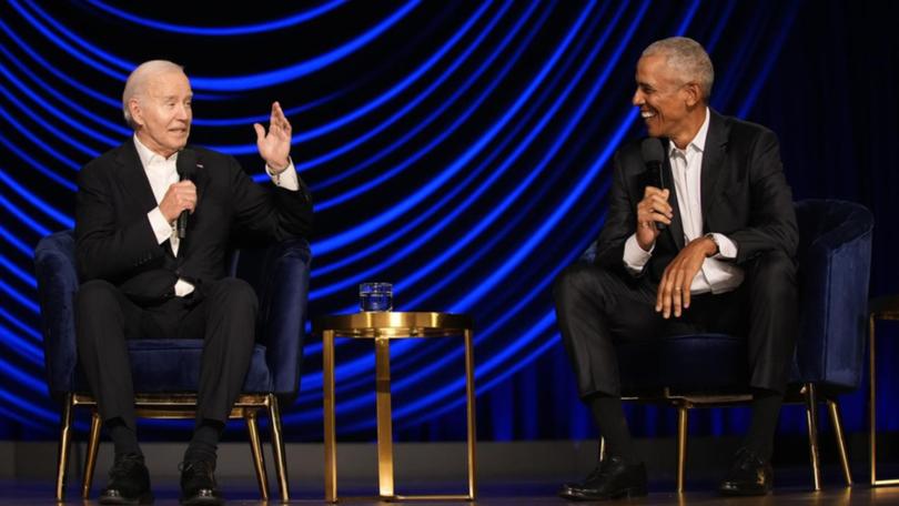 Former US president Barack Obama (right) joined Joe Biden for a star-studded campaign fundraiser.