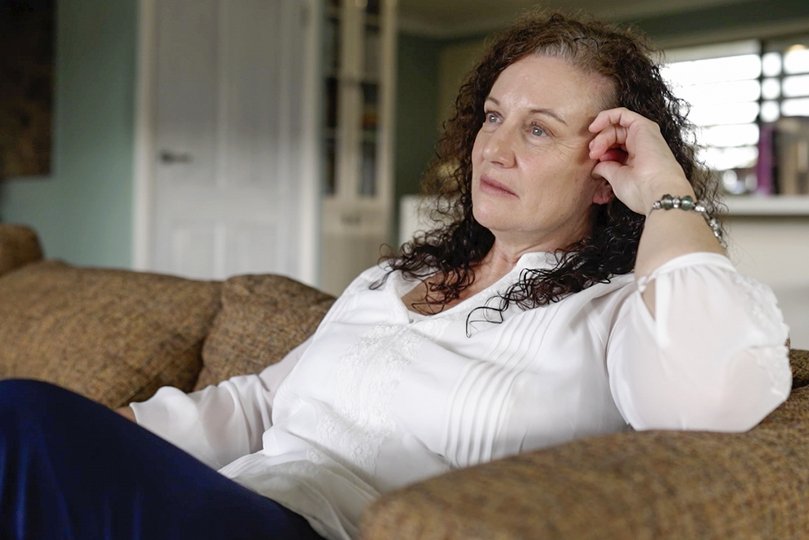 In this image made from video, Kathleen Folbigg reacts the day after her release from prison in Coffs Barbour, Australia, Tuesday, June 6, 2023. Folbigg, who spent 20 years in prison was pardoned and released Monday June 5, 2023, based on new scientific evidence that her four children died by natural causes as she had insisted. (Pool via AP)