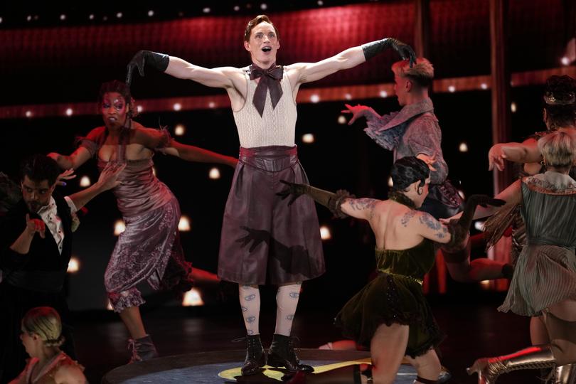Eddie Redmayne, centre, and the company of Company perform Willkommen.