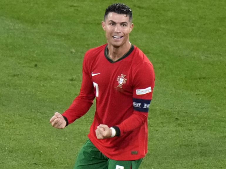 Cristiano Ronaldo celebrates Portugal's last-gasp win over a resolute Czech side.