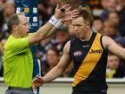 Jack Riewoldt reacts after umpire Stephen McBurney makes a decision during a 2013 game.
