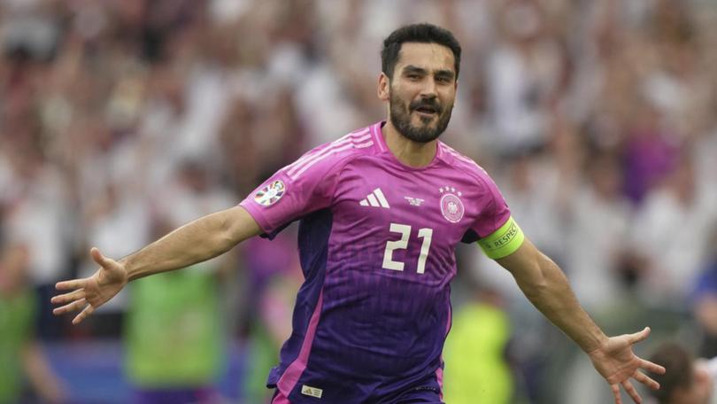 Ilkay Gundogan celebrates Germany's second goal in their 2-0 win over Hungary in Stuttgart.