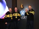 Guzman y Gomez co-founder Robert Hazan, co-CEOs Steven Marks and Hilton Brett ringing the bell at the Guzman y Gomez floating at the ASX in Sydney on Thursday.