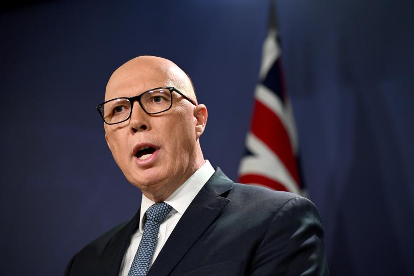 Leader of the Opposition Peter Dutton speaks to media during a press conference in Sydney, Thursday, June 13, 2024. (AAP Image/BIANCA DE MARCHI) NO ARCHIVING