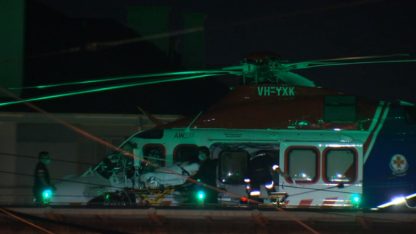 A helicopter arriving at a Melbourne hospital with a patient.