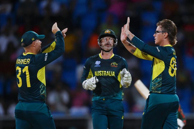 Adam Zampa celebrates after bowling Litton Das.